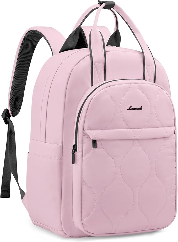LOVEVOOK Laptop Backpack for Women, College Travel Backpack Puffer Womens Backpack for 17.3 Inch Laptop, Computer Water-Resistant Quilted Casual Daypack, Pink
