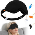 3D Contoured Sleep Mask with Earplug Retainer Cord,100% Pressure-Free & Total Light Blocking Eye Mask with Adjustable Strap. Ideal for Sleep Earplug User, Airplane Travel, Meditation Black