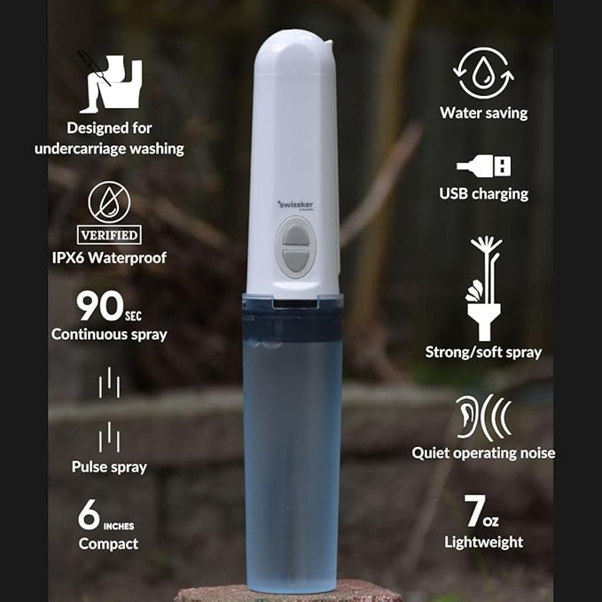 Swissker by Swissklip Portable Bidet Travel Sprayer – Rechargeable Electric Handheld Personal Hygiene Cleaner, Compact USB Bidet with Adjustable Pressure for Home & Travel