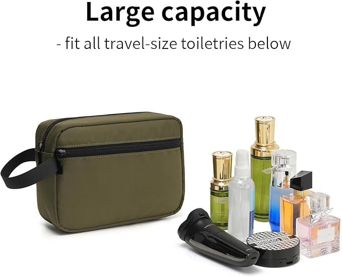 Travel Toiletry Bag, Small Cosmetic Bag, Hanging Water-Resistant Organizer for Men & Women, Ideal for Makeup, Shaving Kit, Gym Essentials & Travel Accessories (Olive Green)