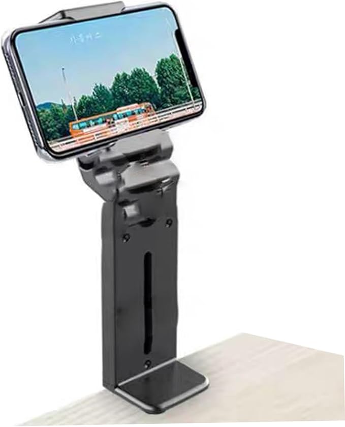 Airplane Phone Holder, 360° Rotating Adjustable Phone Stand, Standing/Clip-on Plane Phone Holder 4.7"" to 6.9"" Cell Phones, Universal Travel Essentials, Adjustable Phone Stand, Black