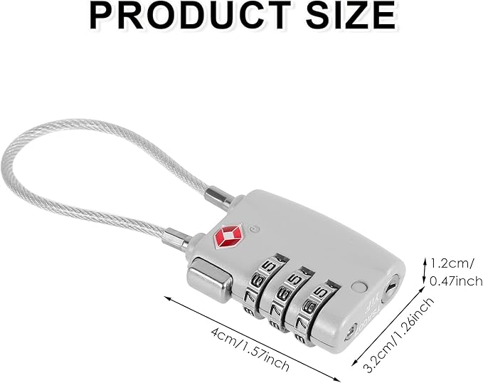 TSA Locks for Luggage TSA Approved Luggage Locks 3 Digit Combination TSA Travel Locks Portable Cable Padlocks Zinc Alloy Body Suitcase Locks for Travel Bag Suitcase Backpack Lockers,Silver