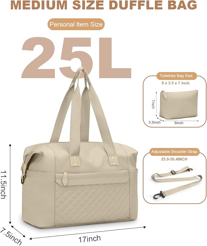 Pritent Travel Duffle Bag, Waterproof Weekender Overnight Hospital Bags for Women Men with Toiletry Bag Lightweight Carry on Personal Item Duffle Gym Bag for Travel, Airplanes, Sports