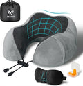 Airplane Travel Neck Pillow, 100% Memory Foam Ergonomic Neck Support, Airplanes Neck Pillow with Washable Cover Travel Essential for Flight, Office includes Eye Masks, Earplugs & Carry Bag (Dark Gray)