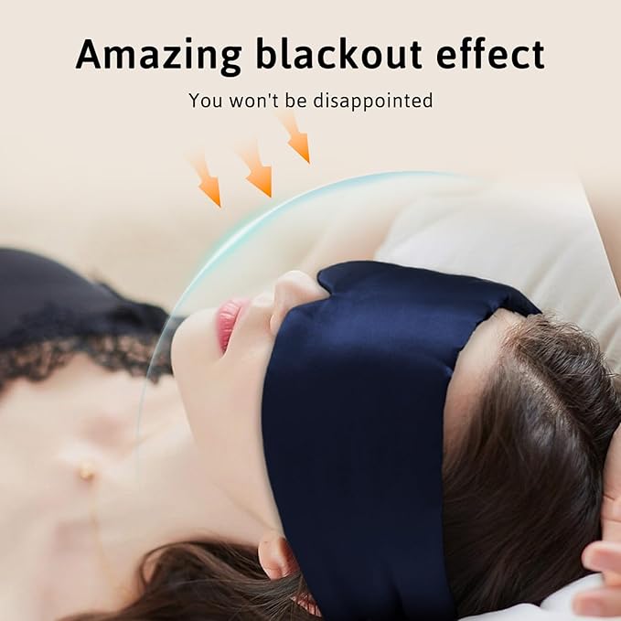 Silk Sleep Mask for Women Men Satin, ATreebag Eye Sleeping Mask & Blindfold with Adjustable Strap, Large Size, 1 PC Navy Blue