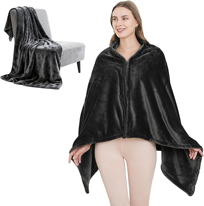 SNZ Wearable Blanket for Womens and Mens, Comfy Flannel Poncho, Snuggie Warm Shawl Wraps for Women, Birthday Gift Ideas