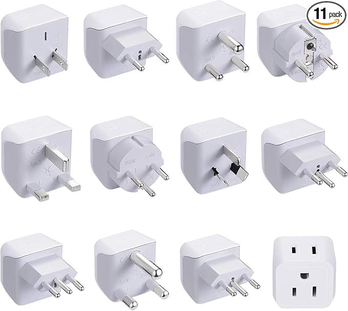 Ceptics World Travel Adapter Set - 2 in 1 USA to Europe, Asia, Africa, India, Japan, Australia, Brazil, China, Israel and more - 11 Pack - Safe Grounded - Works with Cell phones, Laptops, Chargers