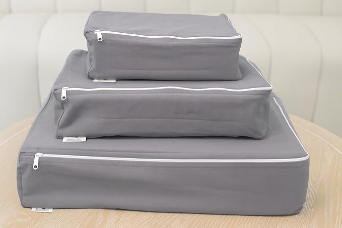 SMALL Packing Cubes – Cotton Canvas, Washable, Reusable, Closet and Travel Organizers (10"x7"x3") with Durable YKK Zippers for Clothes, Shoes, Drawer Organization (Set of 3 SMALL, Gray)