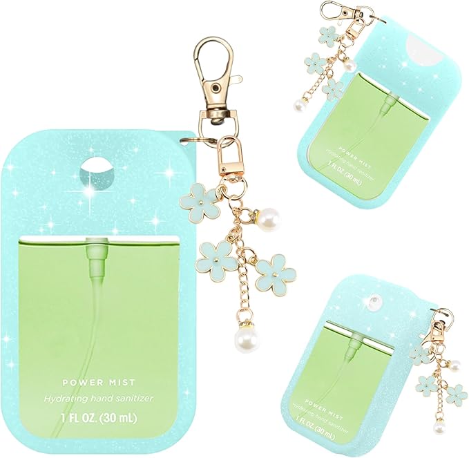 Silicone Case Compatible with Touchland Hand Sanitizer Spray Mist 1 oz with Flower keychain