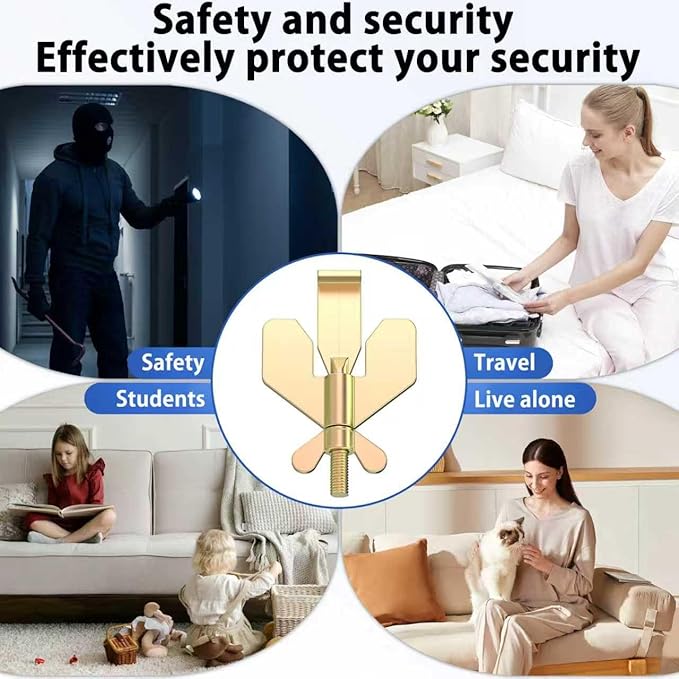 Adjustable Portable Door Lock, Hotel Door Locks for Travelers Security, Prevent Unauthorized Entry, for Home, Travel, Hotels, Apartments (Gold)