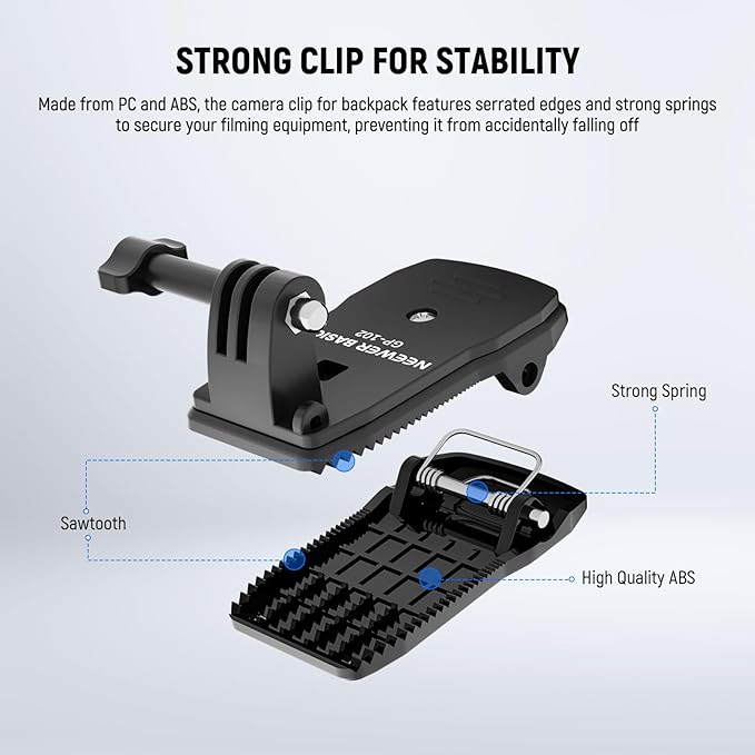 NEEWER Basics Backpack Strap Clip Clamp Mount Holder, Three Prong Adapter Compatible with GoPro Hero Insta360 DJI AKASO Action Camera Accessories for POV Video Recording, GP-102