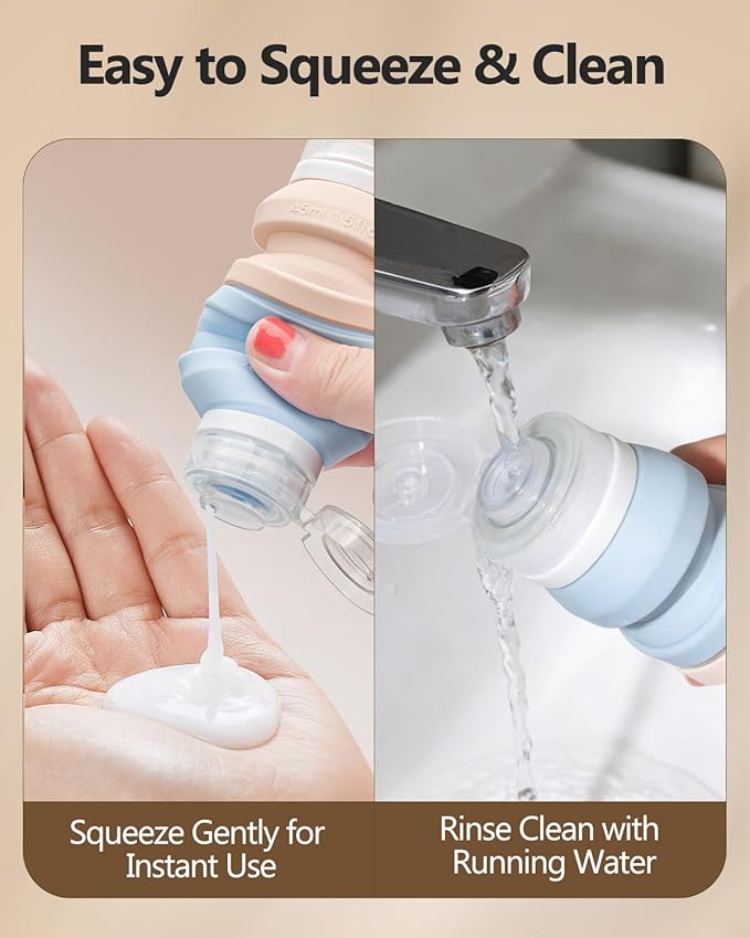 Silicone Travel Bottles for Toiletries, 3 Pack Collapsible Travel Size Containers Dual-ended Bottles for Women, Refillable & Leak Proof Empty Silicone Squeeze Bottle for Shampoo & Body Wash, 1.5oz x 6