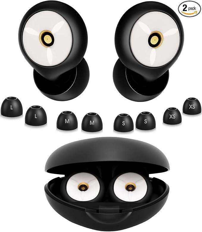 Noise Cancelling Ear Plugs for Sleeping, Travel & Work - 50dB Reusable Silicone Earplugs with 8 Soft Ear Tips, Snore Stopper & Portable Case - Airplane Essentials, Concerts, Focus(Black and White)