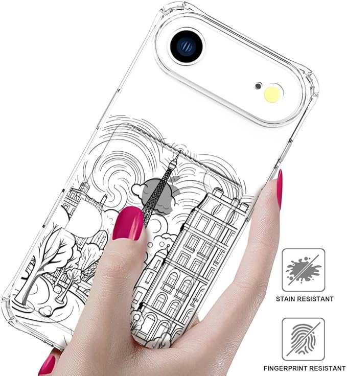 Compatible with iPhone 17 Air Case Card Holder for Women Cute Design,Wallet Phone Cases Transparent Cool Kawaii Protective (Clear Paris City Eiffel Tower)