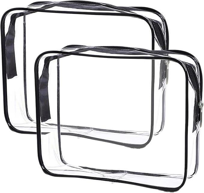 Cosywell Clear Toiletry Bag Quart Size Bag 2Pcs Travel Makeup Cosmetic Bag PVC Toiletries Cosmetic Pouch for Women Men (M)