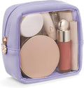 Pocmimut Clear Makeup Bag, Easy to Find Mini Makeup Bag for Purse, Travel Makeup Bag for Car, Compact Cosmetic Pouch for Daily Essentials,Purple