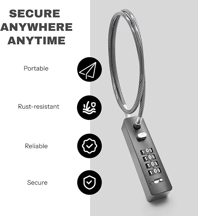 Bike Lock Cable 23.6" for Bicycle Scooter, Small Combination Cable Lock with Code for Luggage Suitcase Backpack Travel Safe, Combo Chain Padlock, for Fridge, Outdoor Fence Gate, Locker