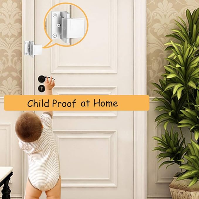 Home Security Door Lock,2 Pack Child Proof Door Reinforcement Lock with Upgraded Stainless Steel Screws for Inward Swinging Door,Privacy Door Latch Defend Home and Hotels