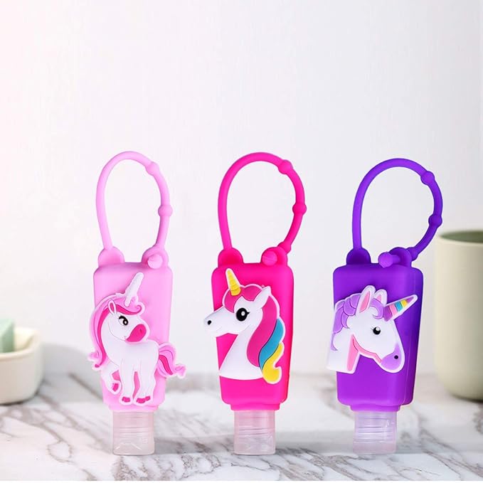 5Pcs Travel Size Kids Empty Hand Sanitizer Bottles with Keychain Holder Detachable Silicone Protective Case 30ml Plastic Travel Bottles Leak Proof Refillable Containers - Unicorn C#