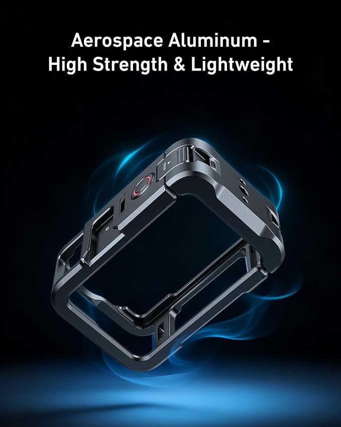 TELESIN Aluminum Alloy Protective Frame Case for DJI Osmo Action 6 Camera, Quick-Release Metal Rabbit Cage Protective Frame Housing Sleeve with 1/4" Screw and Cold Shoe (Cage + Lens Cap)