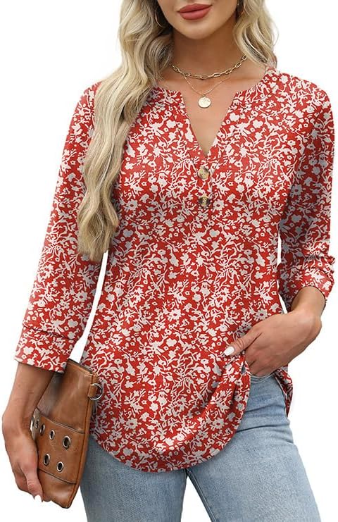 OFEEFAN Womens Tops 3/4 Sleeve Henley Shirts for Women Summer Outfits Fashion Clothing