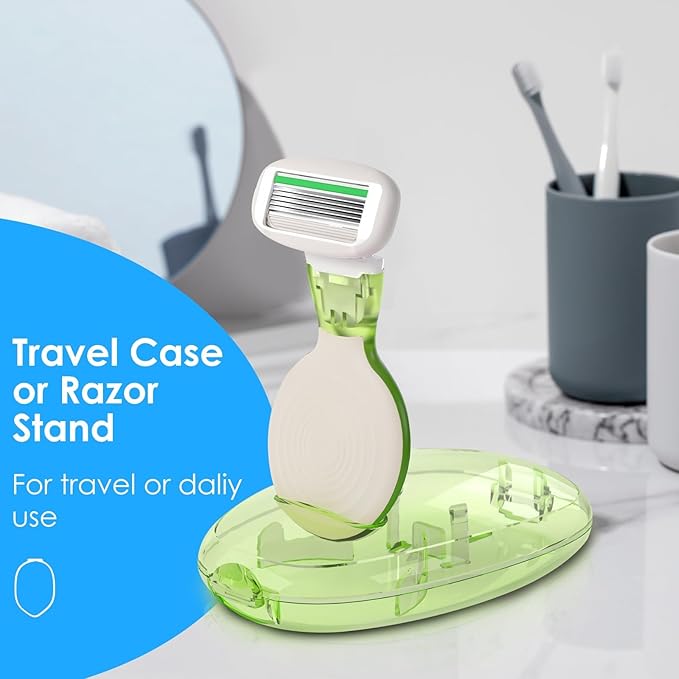 Travel Essentials Razors for Women, 5-Blade Womens Razors for Shaving, Travel Size Toiletries Women Razor Kit, Includes 1 Mini Handle with 3 Refills & 1 Case, Extra Smooth Shave (Grass Green)