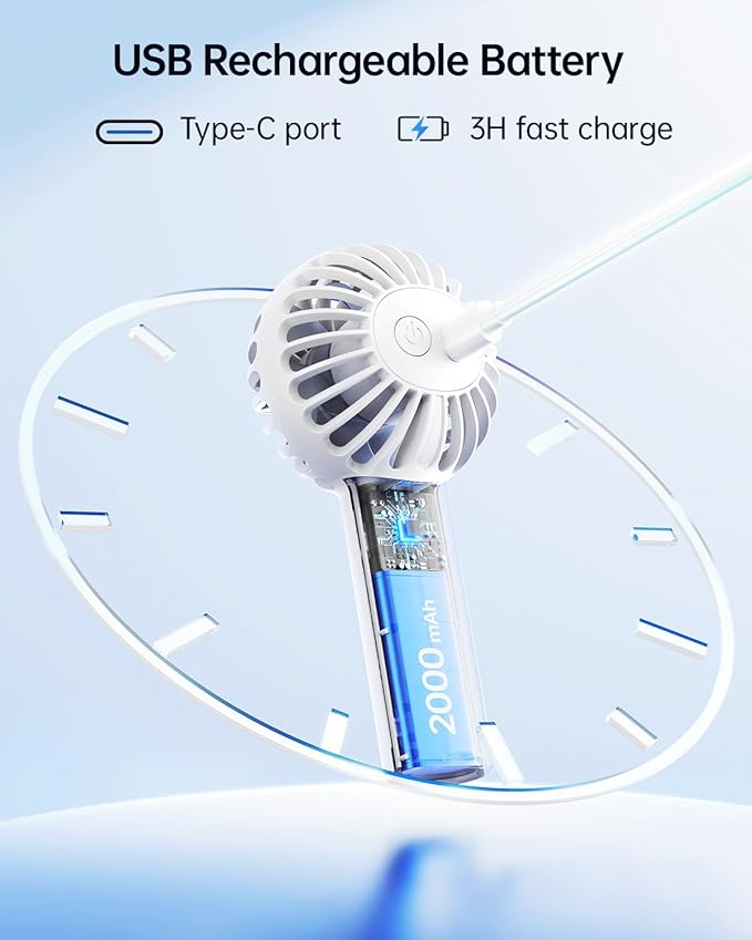SWEETFULL Mini Portable Fan - Rechargeable Handheld Fan, 3 Speeds Personal Hand Gifts for Travel Essentials, Lash, Makeup, Eyelash, Kids, Girls, Women - USB, Cute Design White
