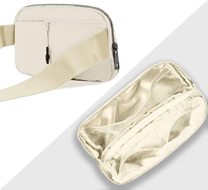 Belt Bag for Women Fanny Pack Dupes, Fashion Crossbody Waist Pack Bag with Adjustable Strap, Everywhere Belt Bag for Travel Outdoors Running Hiking（Ivory White）