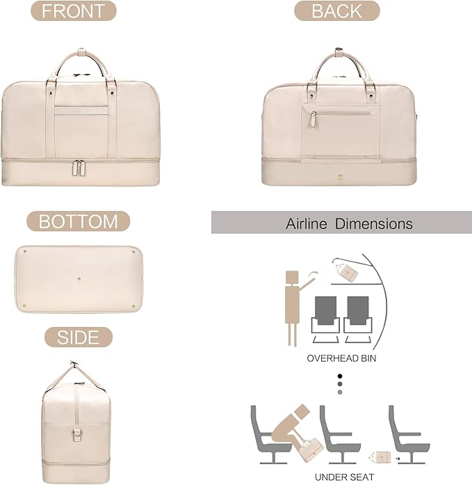 Large 4-in-1 Leather Duffle Bag for Travel Weekender Overnight Hospital Gym Bag for Men & Women, Carry On Airline Approved Personal Item Duffel Garment Bag Luggage with Shoe Compartment & Toiletry Bag