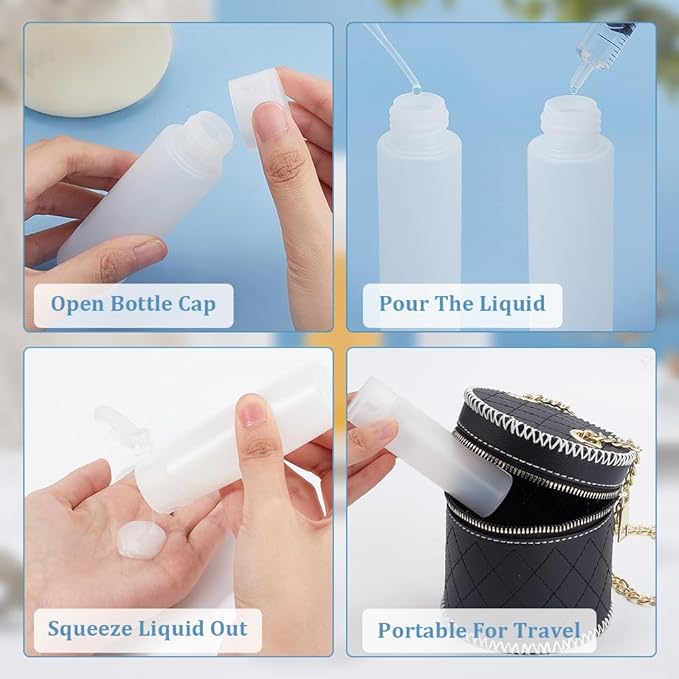 BENECREAT 8 Pack 50ml 1.7oz Clear Squeezable Plastic Sample Flip Cap Bottle Refillable Travel Containers for Makeup Cosmetic Toiletries Liquid