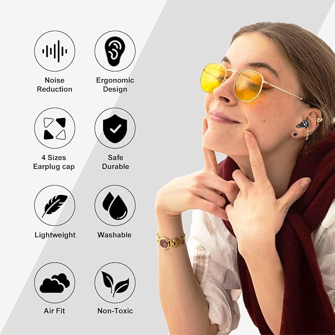 Ear Plugs for Sleeping Ultra-Soft Silicone Earplugs for Noise Cancelling Concerts Reusable Noise Reduction Earbuds for Travel Focus Work 33dB Hearing Protection with 9 Ear Tips & Case (Black)