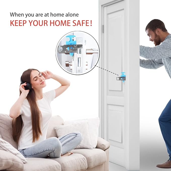 Portable Door Lock for Travel Door Lock Hotel Room Security Devices Apartment Jammer Additional Safety for Traveling Home College upgrade (Blue combination)