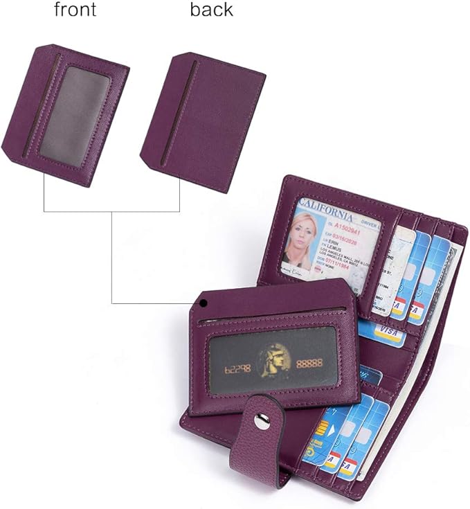 BOSTANTEN Women Leather Wallet RFID Blocking Small Bifold Zipper Pocket Wallet Card Case Purse with ID Window