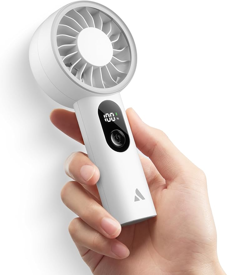Aecooly Mighty Portable Fan, Powerful Handheld Fan, USB Rechargeable [10H Max Cooling Time], Mini Personal Battery Powered, Pocket for Travel, Summer, Gifts for Women, Girls -White