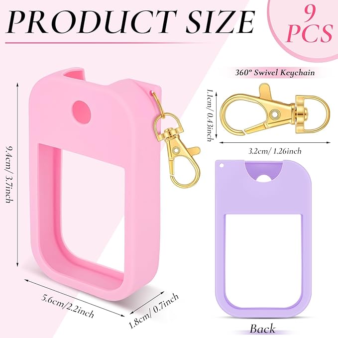 9 PCS Silicone Case for Hand Sanitizer Spray Protective Cover with Keychain Set for Power Mist and Glow Mist 1 fl oz, Colored Hand Sanitizer Spray Accessory