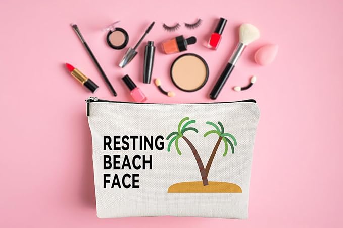 ZUYUROU Funny Makeup Bag for Women, “Resting Beach Face Cosmetic Pouch – Tropical Travel Bag for Beach Lovers, Summer Vacation Gifts for Girls, Friends, and Coworkers