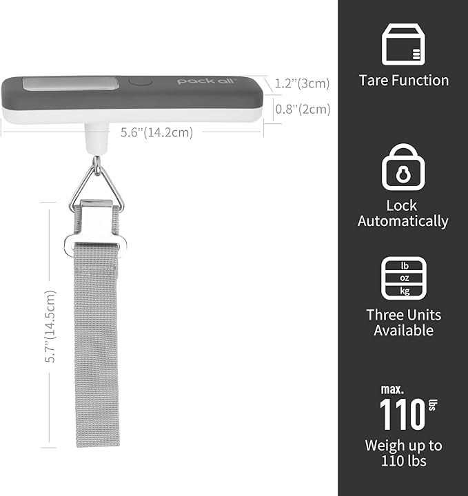 pack all 110 Lbs Luggage Scale, Digital Handheld Luggage Scale, Travel Weight Scale for Luggage with Backlit LCD Display, Battery Included