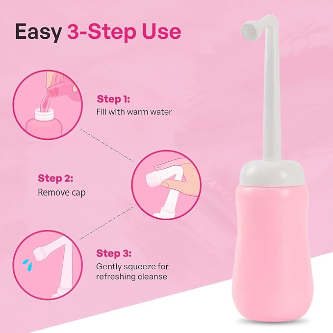 Portable Bidet Bottle for Women - Personal Upside Down Peri Bottle for Feminine Hygiene, Postpartum & Period Care with Angled Sprayer & Storage Bag - Perfect for Travel & New Moms (10 oz)