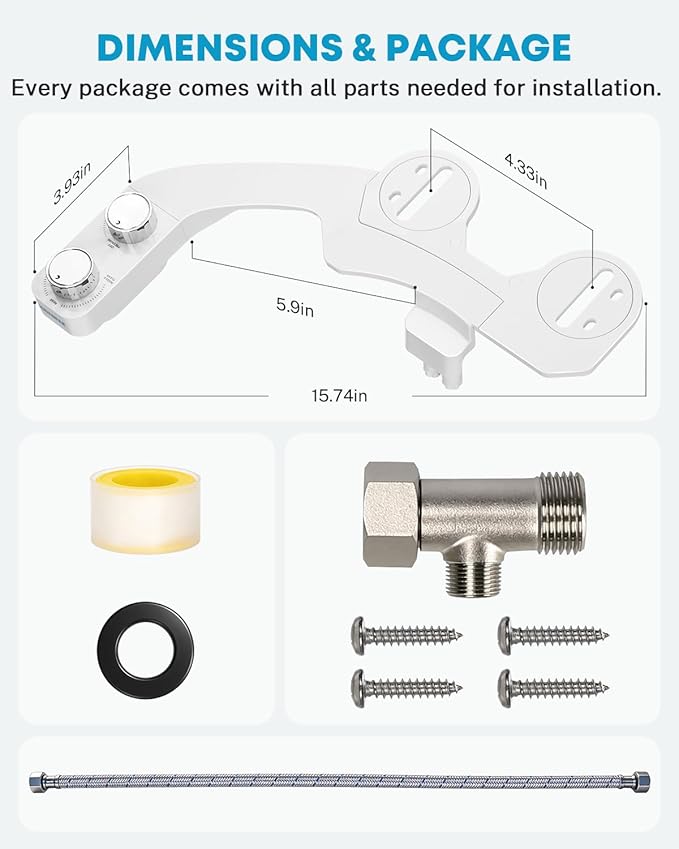 Kohree RV Bidet for Camper RV Toilet, Non Electric Bidet Attachment for RV Toilet Seat with Water Pressure Controls, Retractable Self-Cleaning Dual Nozzles & Modes for Rear and Feminine Wash