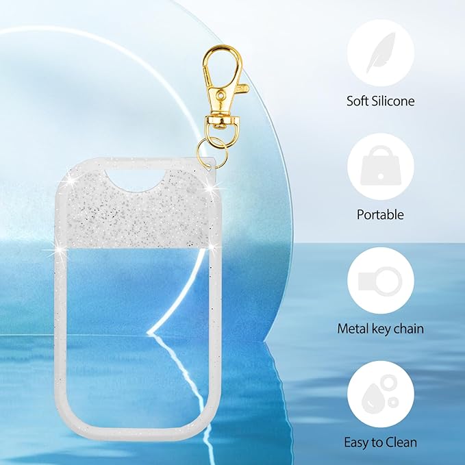 Silicone Case Compatible with Touchland Hand Sanitizer Spray, Protective Case with Keychain for 1 fl oz, Hand Sanitizer Spray Accessory (Glitter Sequin Sliver, 1 Ounces)