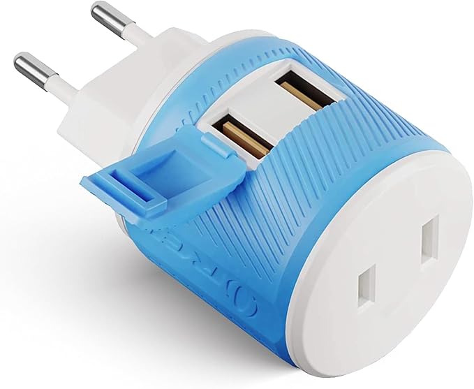 OREI European Travel Plug Adapter with Dual USB - for Most of Europe - Type C (U2U-9C), Will Work with Cell Phones, Camera, Laptop, Tablets, iPad, iPhone and More