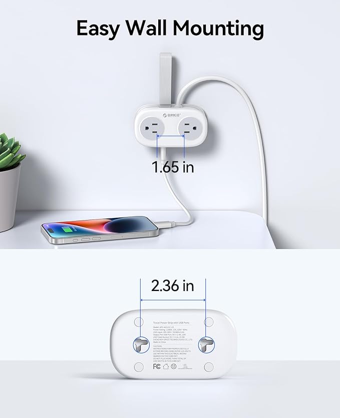 Travel Power Strip, ORICO 4 Outlets 3 USB Ports (1 USB C) with 4FT Wrapped Short Extension Cord, Compact Power Strip for Hotel Travel Essentials Cruise Approved-AP3