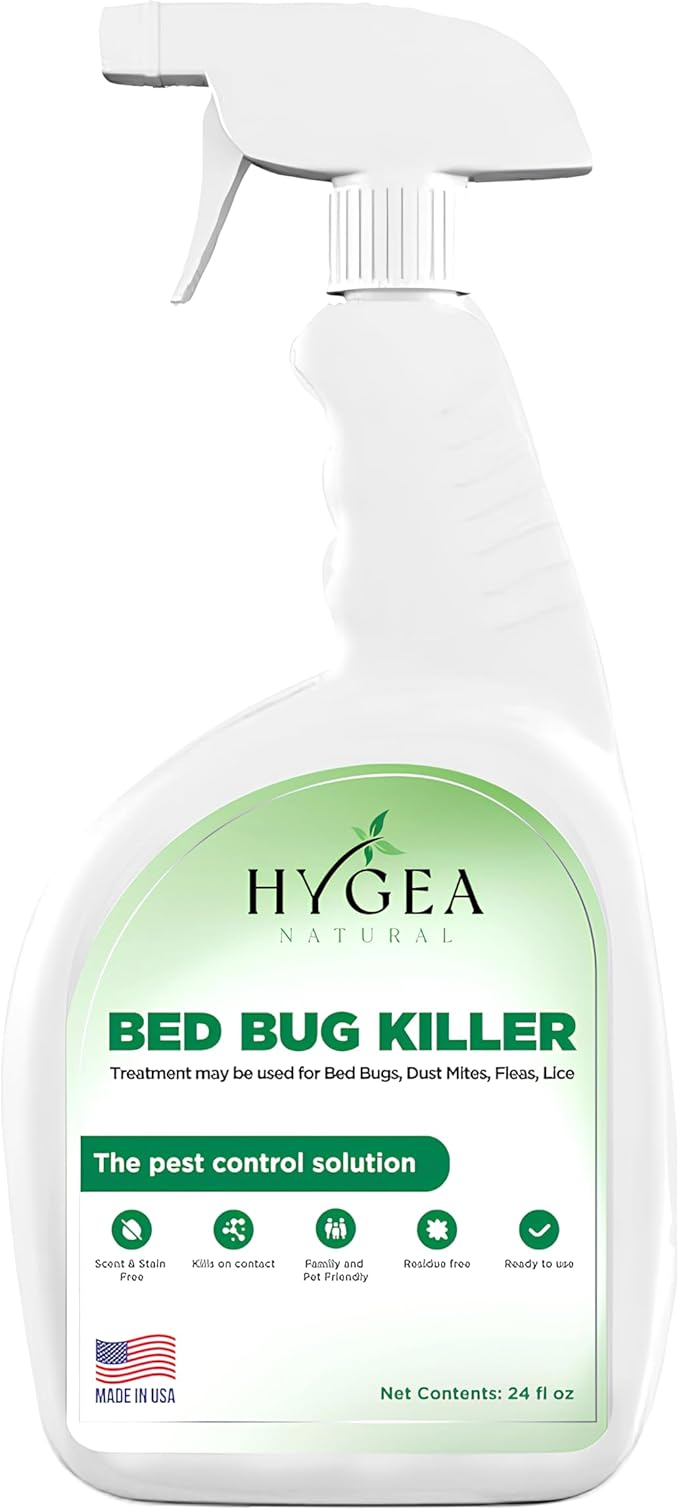 Hygea Natural Lice, Mite, and Bed Bug Killer Natural Spray - Child & Pet Friendly - Immediate Results - Stain & Odor Free (24 Ounce)