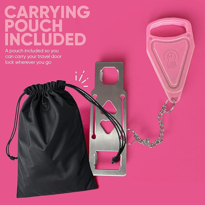 Portable Door Lock Extra Security Essential Safety & Privacy Travel Lockdown, Prevent Entry Stopper, Protect Family While Traveling Home Bedroom Hotel Apartment College (1 Pink)