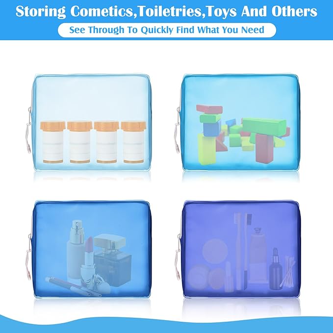 4 Pack TSA Approved Travel Toiletry Bags Frosted Translucent Leak-proof Cosmetic Makeup Bags for Women Men Travel Organizer Airport Security(Blue,8.5 x 6.3 x 2.9 Inch)