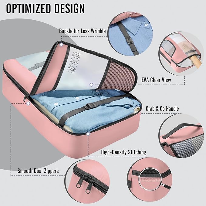 Veken 8 Set Packing Cubes for Travel Essentials, Suitcase Organizer Bags in 4 Sizes, Carry-On Luggage Accessories with Large Laundry Bag & Passport Holder, Must-Have for Airplane, Road Trip & Camping