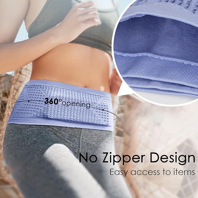 Adorila Slim Running Belt, No-Bounce Hidden Waist Pack with 360° Opening for Soft Flask, Cellphones, Keys or Gels, Purple, Medium
