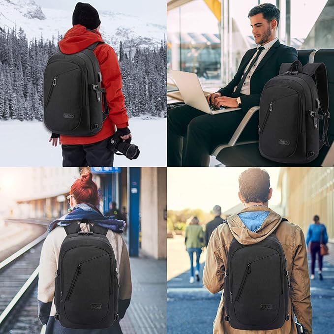 WENIG Anti-Theft Travel Laptop Backpack with USB Charging Port Lock,Water Resistant Slim Work Computer Bag for Men College Bookbags Fits 15.6 Inch Laptop
