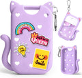 Juome Silicone Case for Touchland Hand Sanitizer Spray with Keychain & Charms, Cat Protective Holder Compatible with Touchland Power Mist & Glow Mist 1 FL Oz/30ML,Travel Cover Sleeve Accessory -Purple