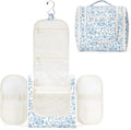 Narwey Large Hanging Toiletry Bag for Women Travel Makeup Bag Make up Organizer Toiletries Bag for Cosmetics Essentials Accessories (Large, Blue Flower)